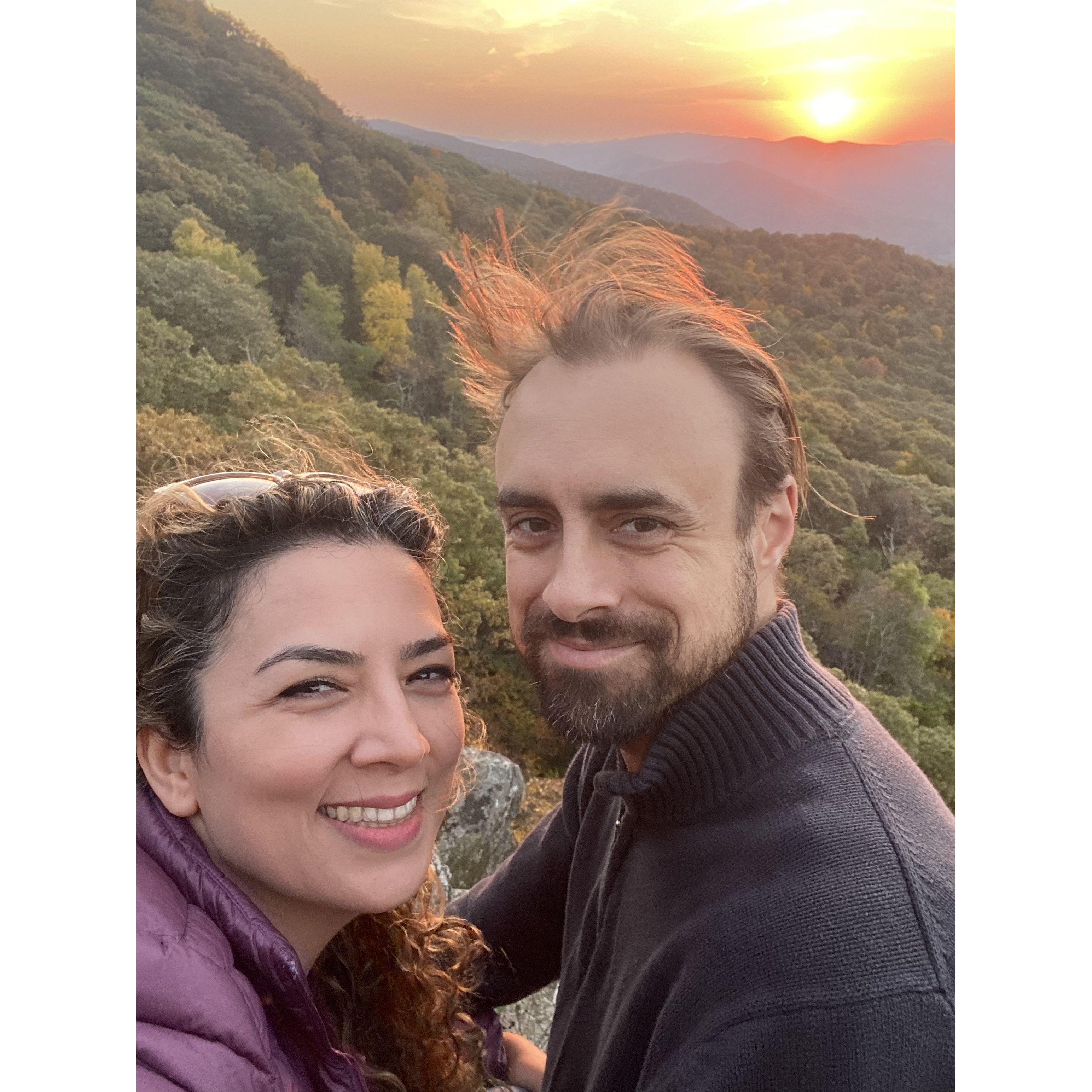 Sunset hike, Humpback Rock, Blue Ridge Mountains near Charlottesville