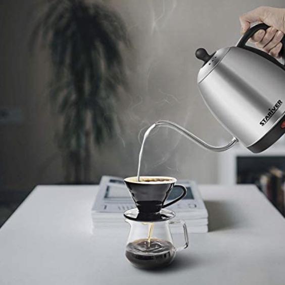 Stariver Electric Kettle Gooseneck Kettle, 1L Water Boiler, Pour Over Tea Pot Stainless Steel for Coffee & Tea with Fast Heating, Auto-Shut Off and Boil-Dry Protection Tech