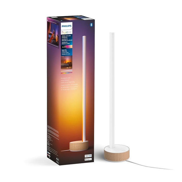 Philips Hue Signe Smart Table Lamp, Oak - White Color Ambiance LED Color-Changing Light - 1 Pack - Control with Hue App - Compatible with Alexa, Google Assistant, and Apple Homekit