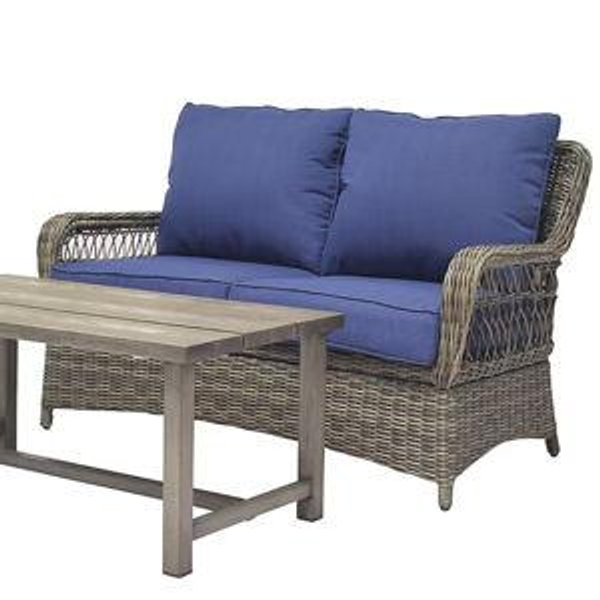 allen + roth Pointer Ridge 2 -Piece Wicker Patio Conversation Set with Navy Cushions