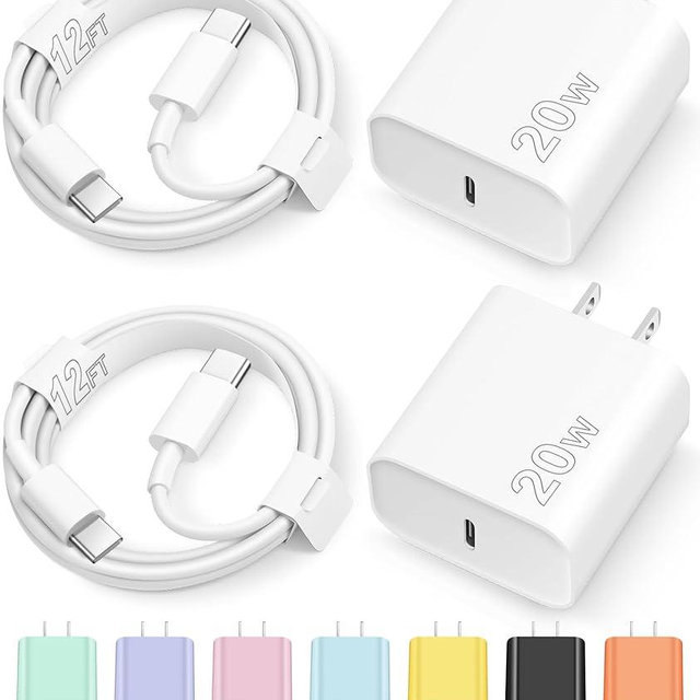 12FT iPhone 17 16 15 Charger Fast Charging USB C Charger Block Type C Chagrer Fast Charging 2-Pack for iPhone 17/17 Plus/17 Pro/17 Pro Max/iPhone 16/16 Plus/16 Pro/16 Pro Max/15 Pro Max/Samsung(White)