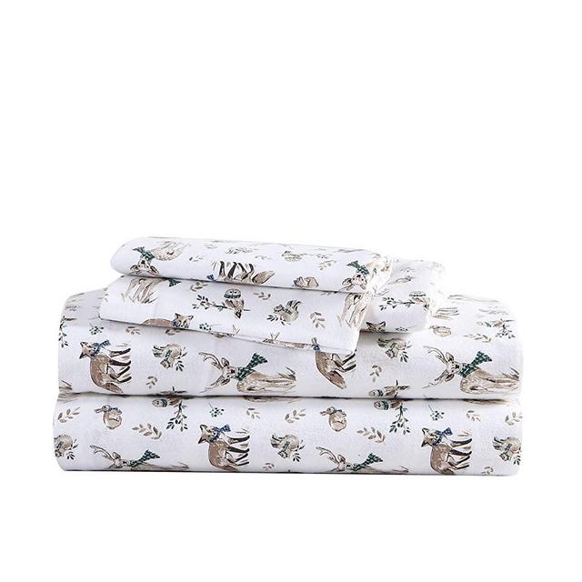 Eddie Bauer Home - Flannel Collection - 100% Cotton Bedding Sheet Set, Pre-Shrunk & Brushed for Extra Softness, Comfort, and Cozy Feel, Queen, Woodland Friends