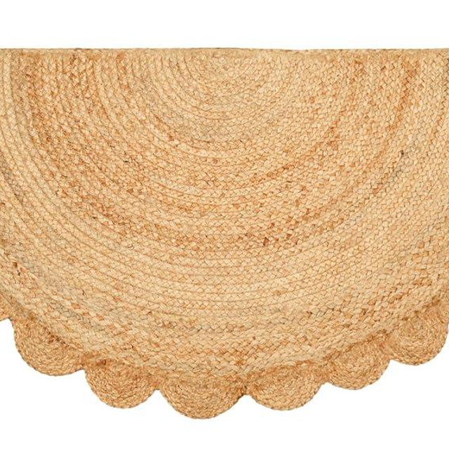Bedding Craft Half Hand Woven Area Rug Braided Jute Scalloped Border, Decor Collection Classic Quality Made for Living Room, Kitchen, 22x42 - Natural
