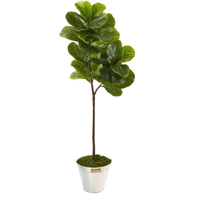 5’ Fiddle Leaf Artificial Tree in Tin Bucket