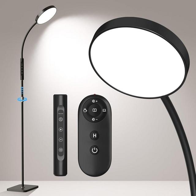 Lanonany LED Floor Lamp, Height Adjustable Floor Lamps for Living Room, Super Bright Standing Lamp with Timer, Adjustable Colors & Brightness Floor lamp for Bedroom with Remote & Touch Control, Black
