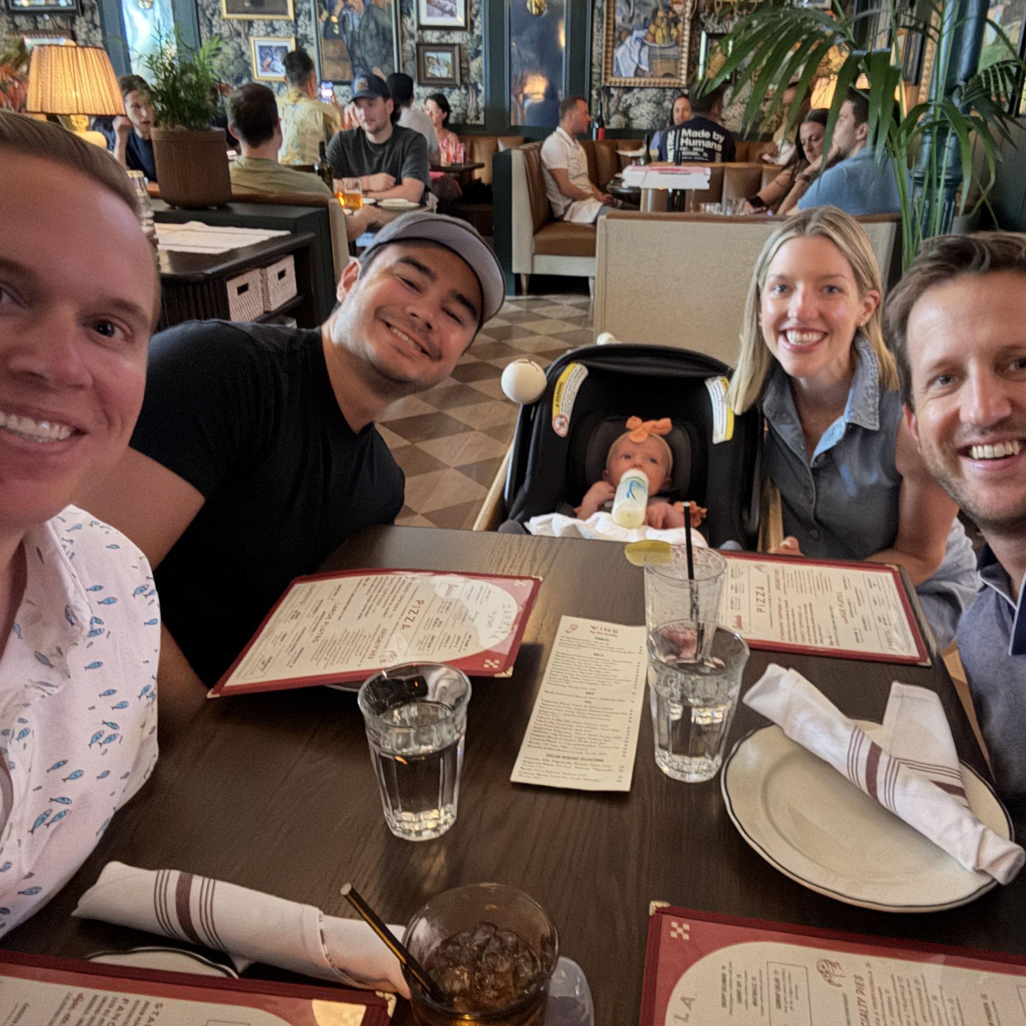 Out to dinner with our friends Matt and Maggie and their daughter Rosemary