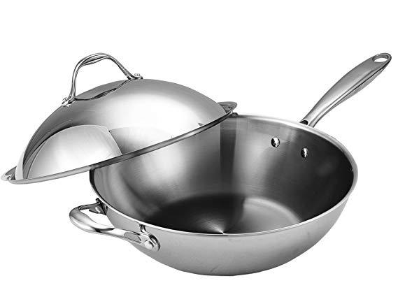 Cooks Standard Stainless Steel Wok with Dome Lid 13-Inch