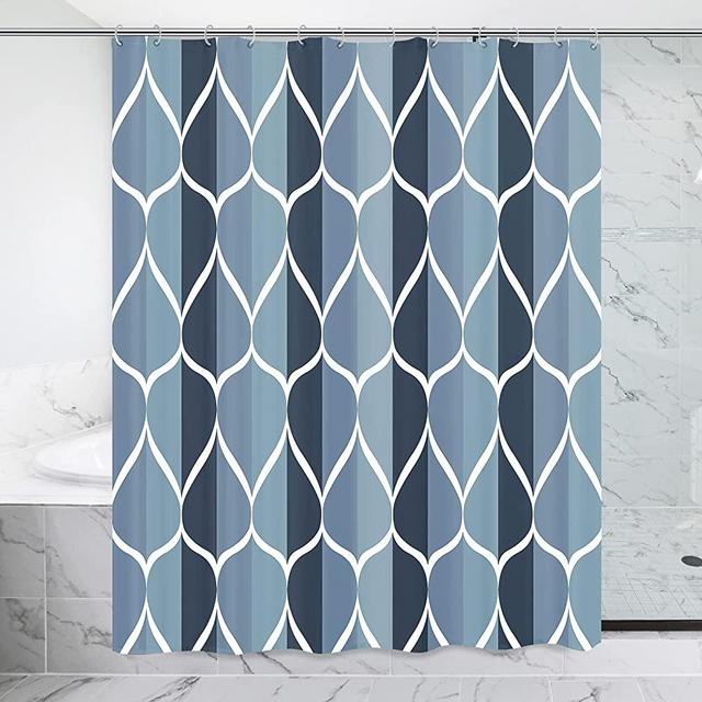 Gelbchu Aegean Blue Geometric Shower Curtain, Waterproof Design and Polyester, Quick-Drying, Weighted Hem, Blue Fabric Shower Curtains Set for Bathroom W 72 x H 72, Durable and Washable with 12 Hooks