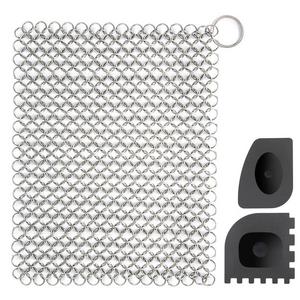 Empino 8x6 Stainless Steel Cast Iron Cleaner Chainmail Scrubber for Cast Iron Pan, Cast Iron Skillet, Pre-Seasoned Pan, Dutch Ovens, Waffle Iron and More - Pans Scraper Cast Iron Grill Scraper Include