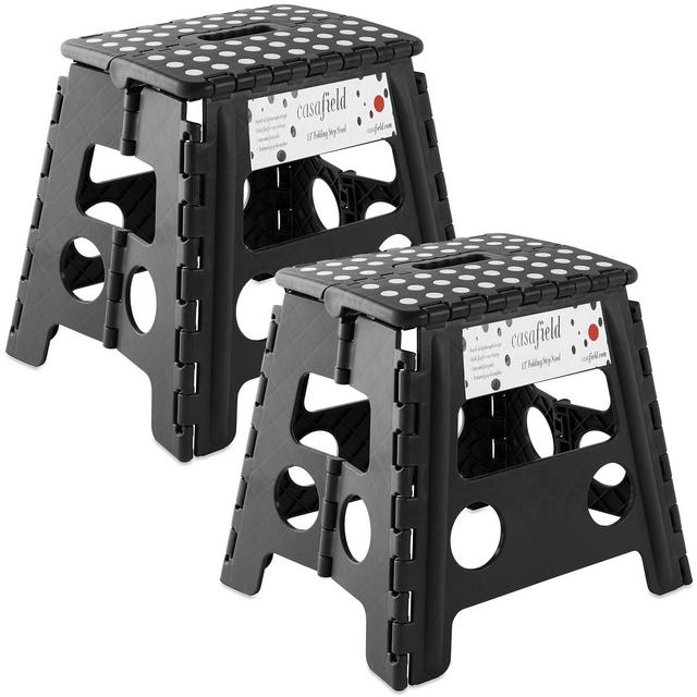 Casafield 13" Folding Step Stool with Handle - Black, Collapsible Foot Stool for Adults, Use in Kitchen and Bathroom