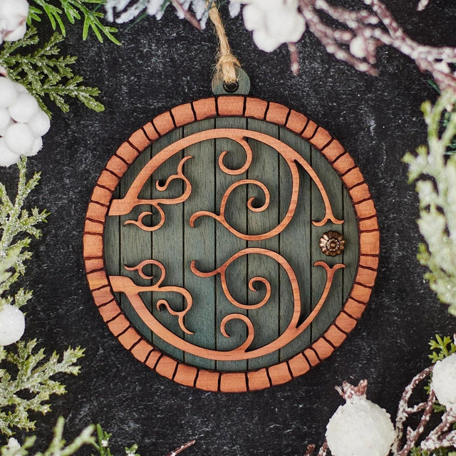 Hobbit Door Christmas Ornament - Green Door with Red Cedar Trim, Hobbit Ornament, Personalized Christmas Ornament, LOTR