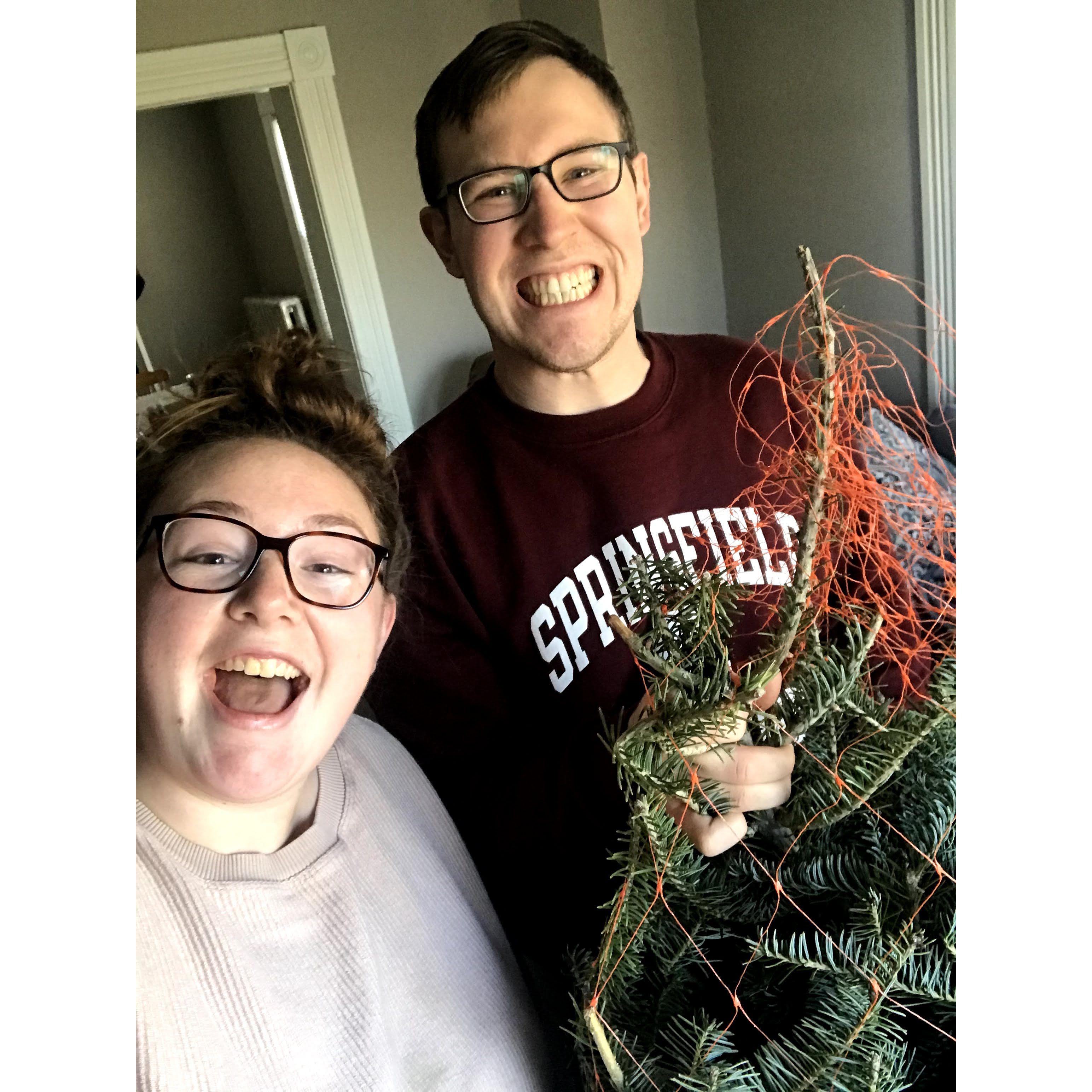 December 2020 - Our first Christmas tree together!! (Real, of course...from Home Depot)