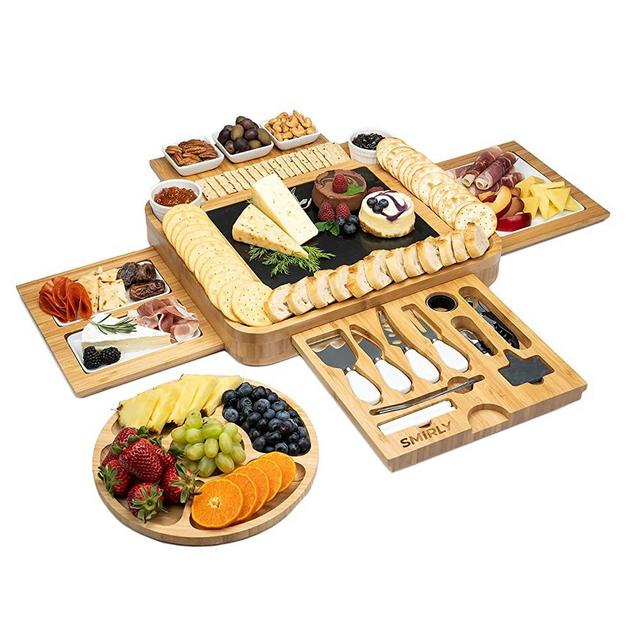 SMIRLY Cheese Board and Knife Set - Extra Large Charcuterie Board Set, Bamboo Cheese Board Set, Cheese Platter Board, Cheese Tray, Cheese Cutting Board Set, Serving Board Charcuterie Board Extra Large