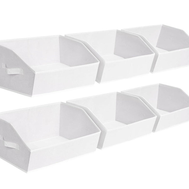 Homsorout Fabric Bins for Organization - Trapezoid Storage Cubes, Large Baskets for Storage, 6 Pack Shelf Baskets, Closet Organizer Bins for Clothes, Books, Home, Office, White