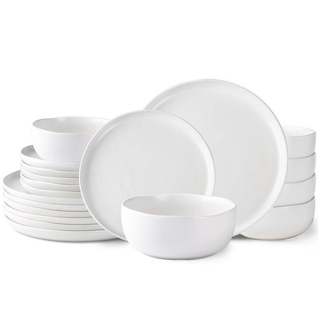 AmorArc Ceramic Dinnerware Sets, Wavy Rim Stoneware Plates and Bowls Sets, Highly Chip and Crack Resistant | Dishwasher & Microwave & Oven Safe Dishes set, Service for 8 (24pc)