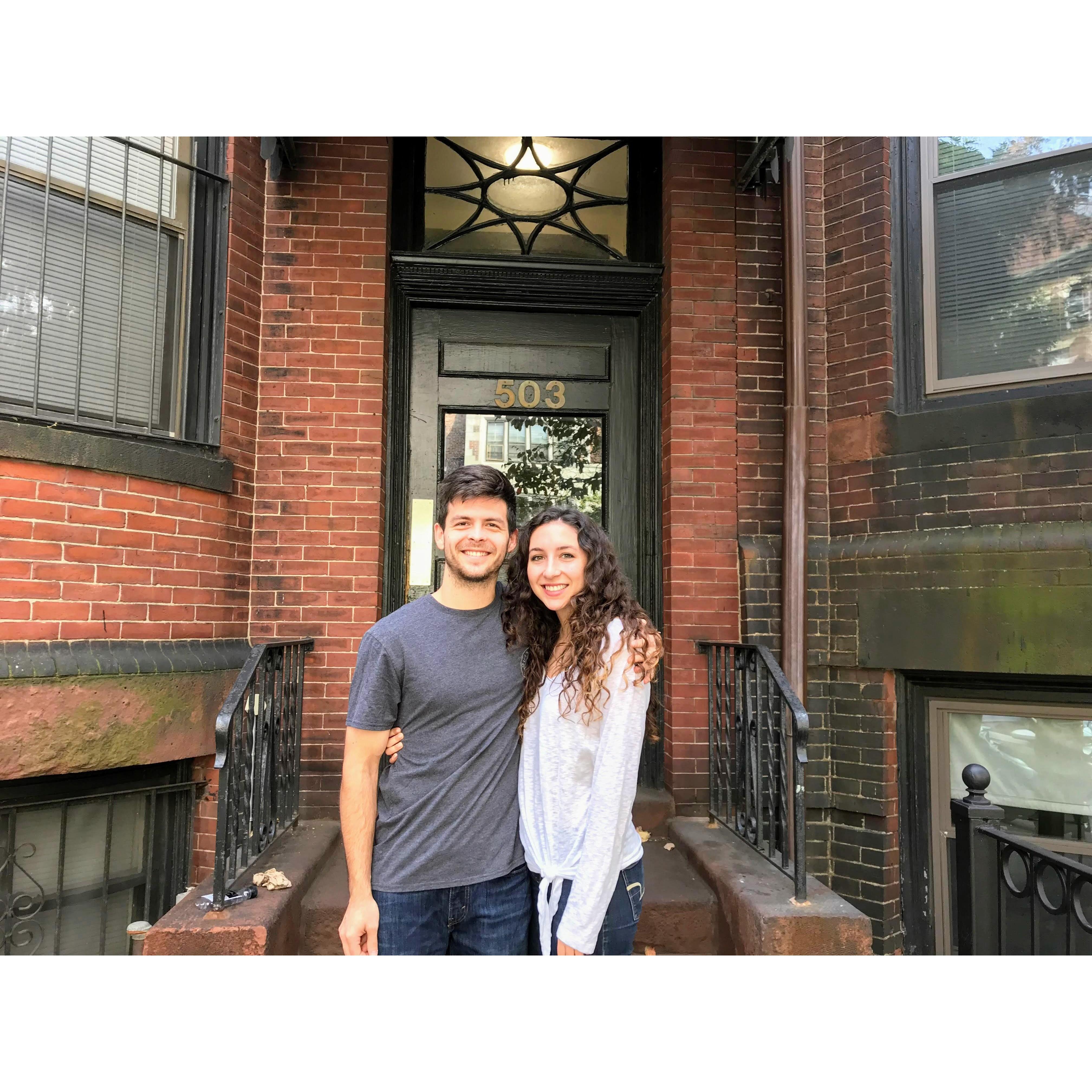 August 2017: The doorstep of our first apartment.