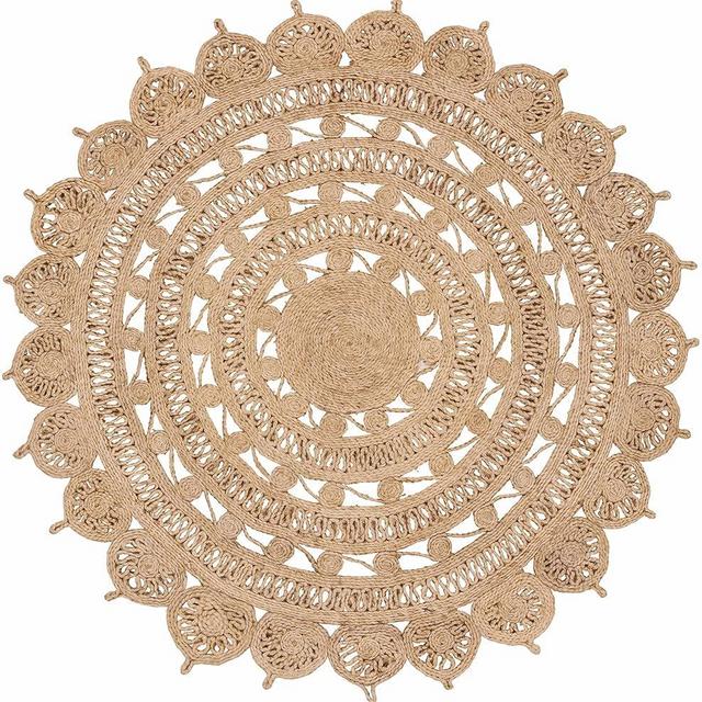Hauteloom Longville Jute Living Room, Bedroom Area Rug - Traditional, Transitional - Tan - 3' Round