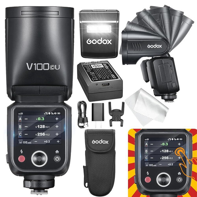 GODOX V100 C Godox Flash for Canon - 100Ws TTL Flash for Canon EOS Cameras, Touchscreen Control, 400-Full-Power-Flashes, 1.7s Recycle Time, 2.4G Wireless with External-Flash