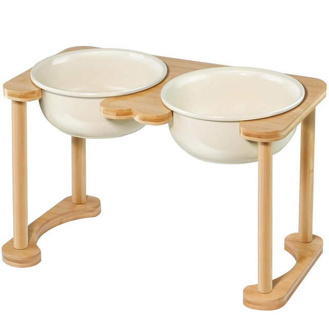 Ceramic Dog Bowls with Non-Skid Stand, Elevated Feeding Bowl for Medium Large Dogs,Raised Food and Water Dish Set, Dog Pet Feeder (11'' Tall-56OZ-Cream White)