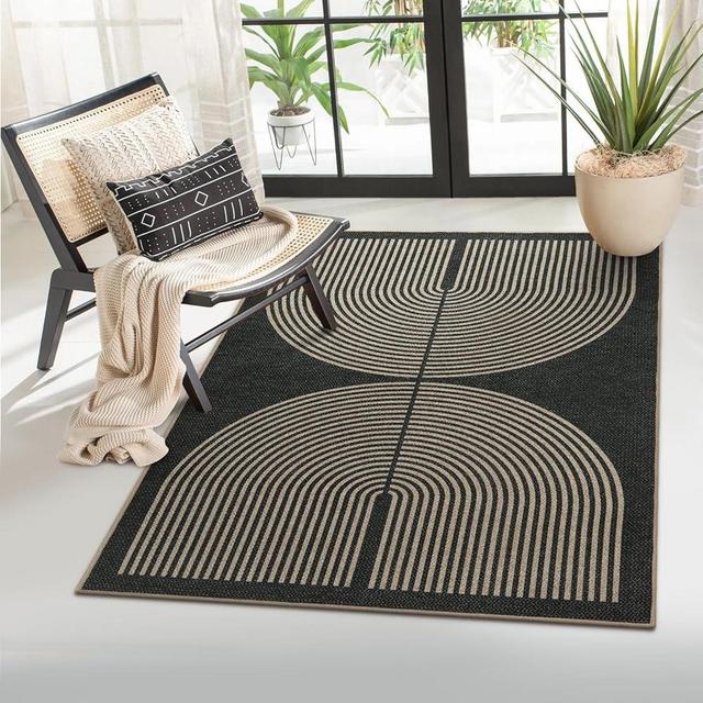 Lahome Modern Rainbow Easy Jute Rug, 3x5 Patio Rugs Washable Rugs for Entryway Farmhouse Black Area Rug, Non Slip Indoor Door Mat Contemporary Outdoor Porch Rug for Laundry Guestroom Room Decor