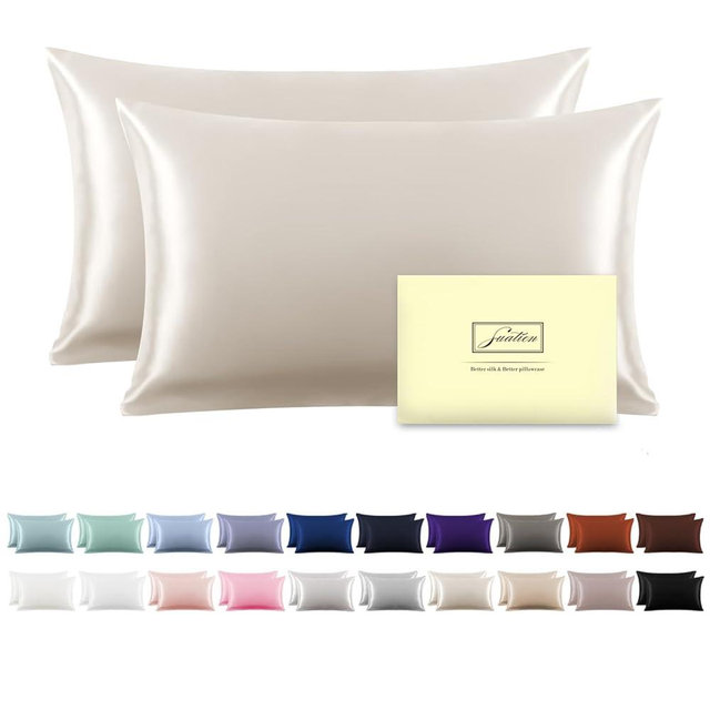 Silk Pillow Cases 2 Pack Soft Breathable and Sliky King Size Pillow Cases Set of 2,Natural Mulberry Satin Silk Pillowcase with Hidden Zipper for Hair and Skin (Beige,20"X 36",2pcs)