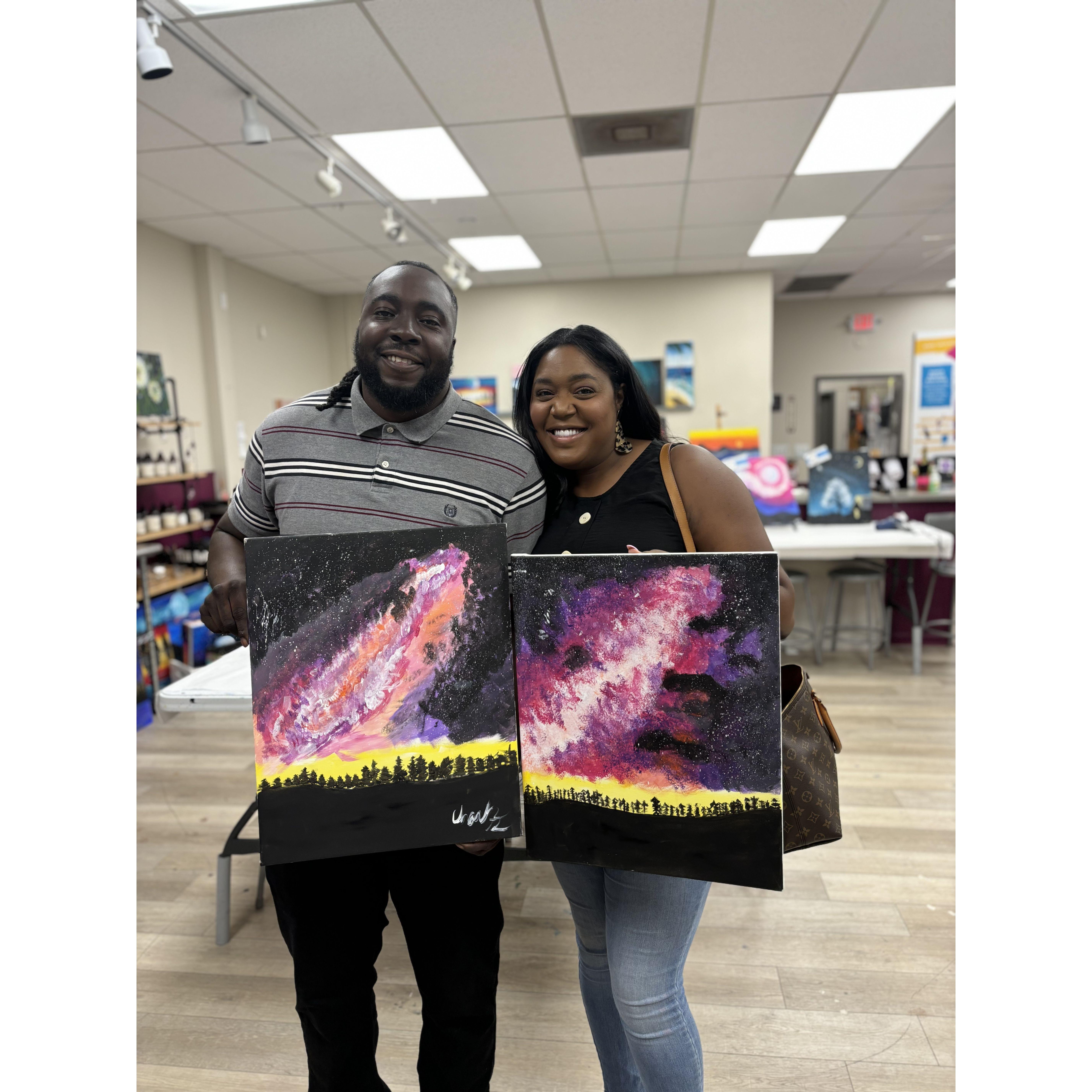 Charles is a true artist.  He wanted to show off his skills during a Paint and Sip date night with Yolanda.