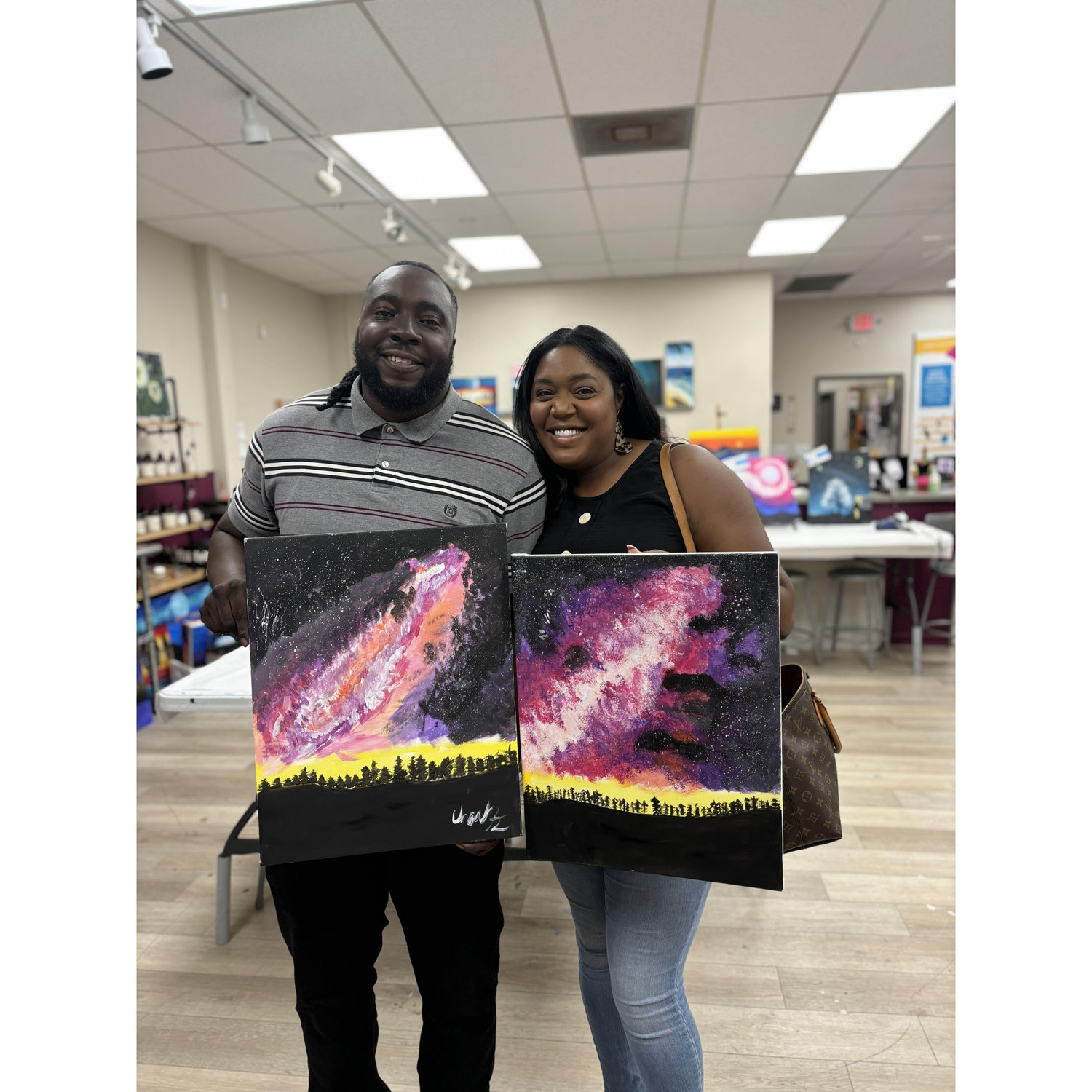 Charles is a true artist.  He wanted to show off his skills during a Paint and Sip date night with Yolanda.