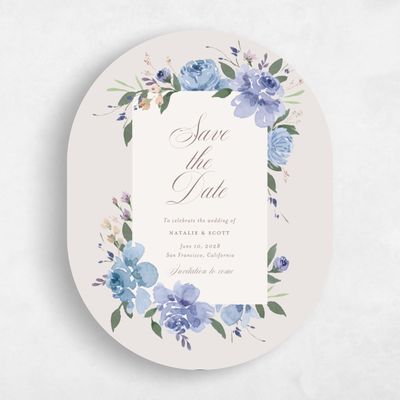 Blue Oval Wedding Save the Date - Reagan Portrait