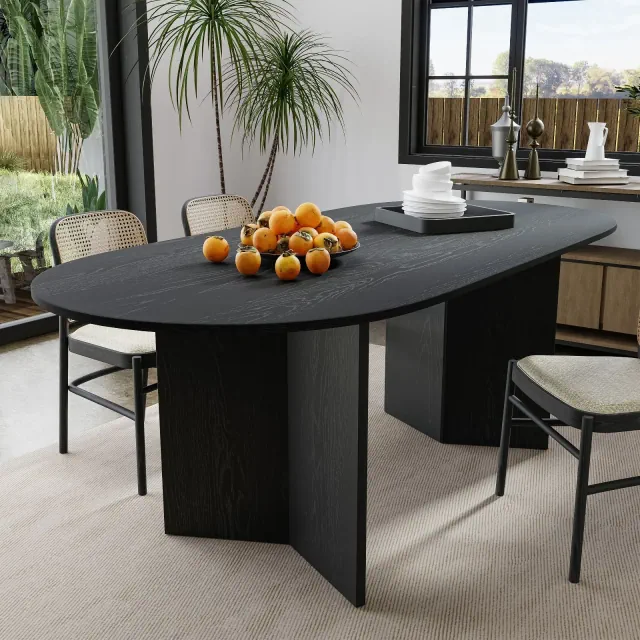 PexFix 67"x33.5" Soild Wood Dining Table Oval Kitchen Tables Black