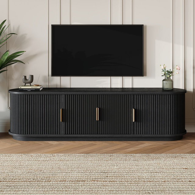 TV Stand for TVs up to 75", TV Console Media Console TV Cabinet Media Entertainment Center with Adjustable Shelves & Sliding Door, Black - ModernLuxe