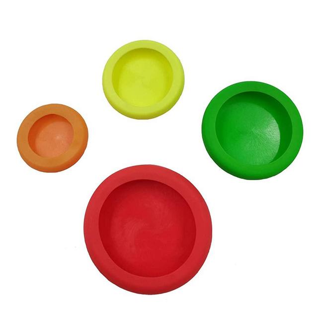 4 Sizes Silicone Fruit Cover, Silicone Stretch Lids,Can Lid Covers Keep Food Fresh,Reusable Seal Food Preservation Lids for Vegetable/Fruit/Snack/Can (red,green,Orange,yellow)