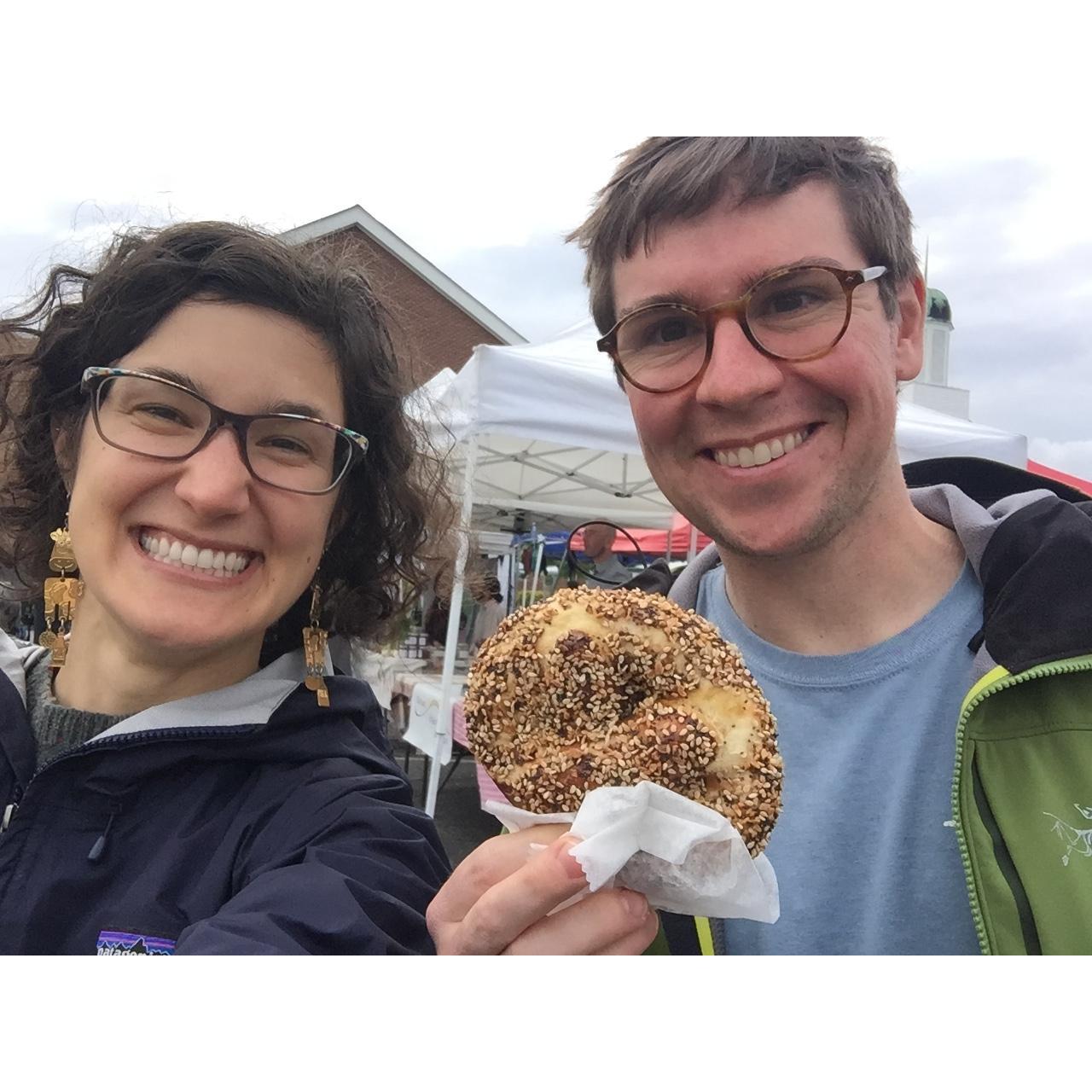 An everything pretzel at our local farmers market!