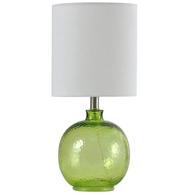 Collective Design L13168BDSAM Glass, Green Meadow Finish, White Hardback Fabric Shade Table Lamp