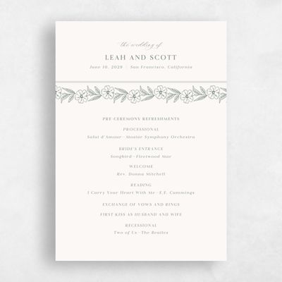 Deep Sage, Beige Wedding Program - Artura