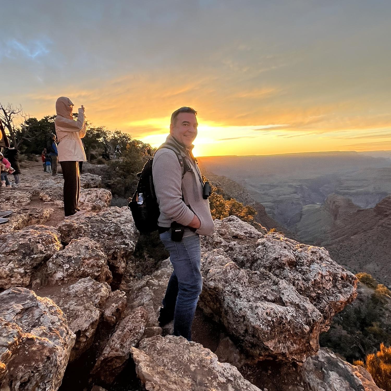 When I saw Jason standing in this spot, I loved it! I called his name to get his photo. Then I moved next to him to get one of both of us with the sun behind us.