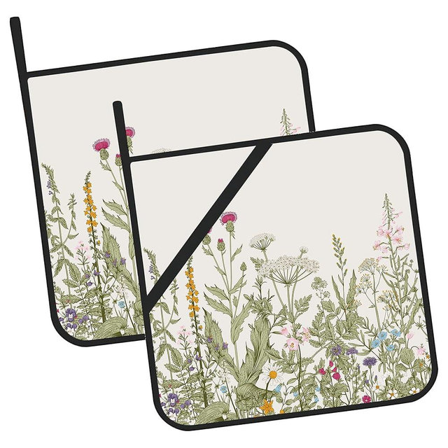 Vintage Wild Flower Pot Holders for Kitchen Heat Resistant Pot Holders Set of 2 Oven Hot Pads Pot Holders for Cooking Baking BBQ Gifts for Women
