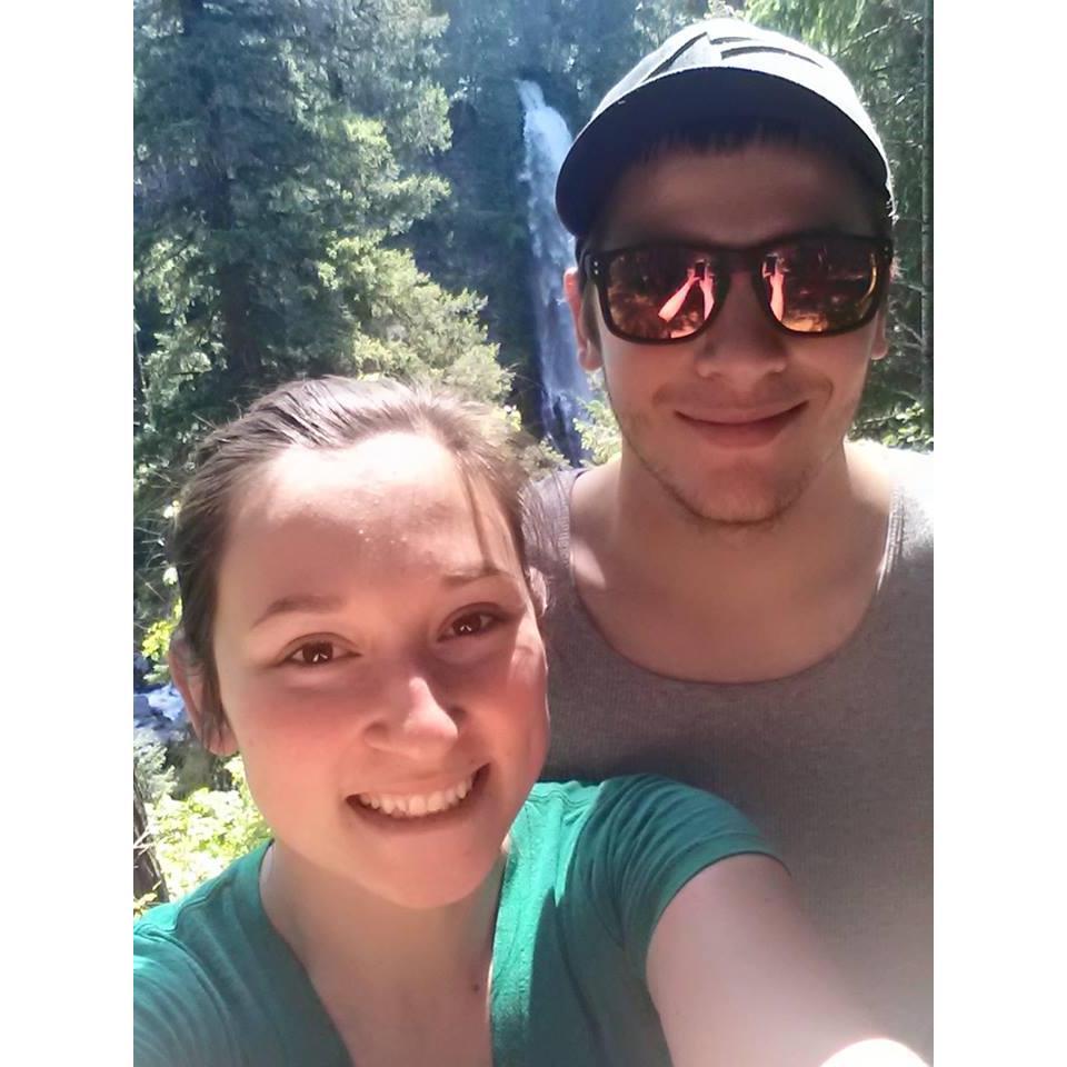 Backdrop: Mill Creek Falls, Prospect, OR. One of our favorite hikes.