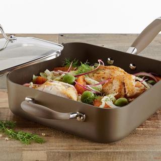 Advanced Bronze Nonstick Covered Square Saute with Helper Handle