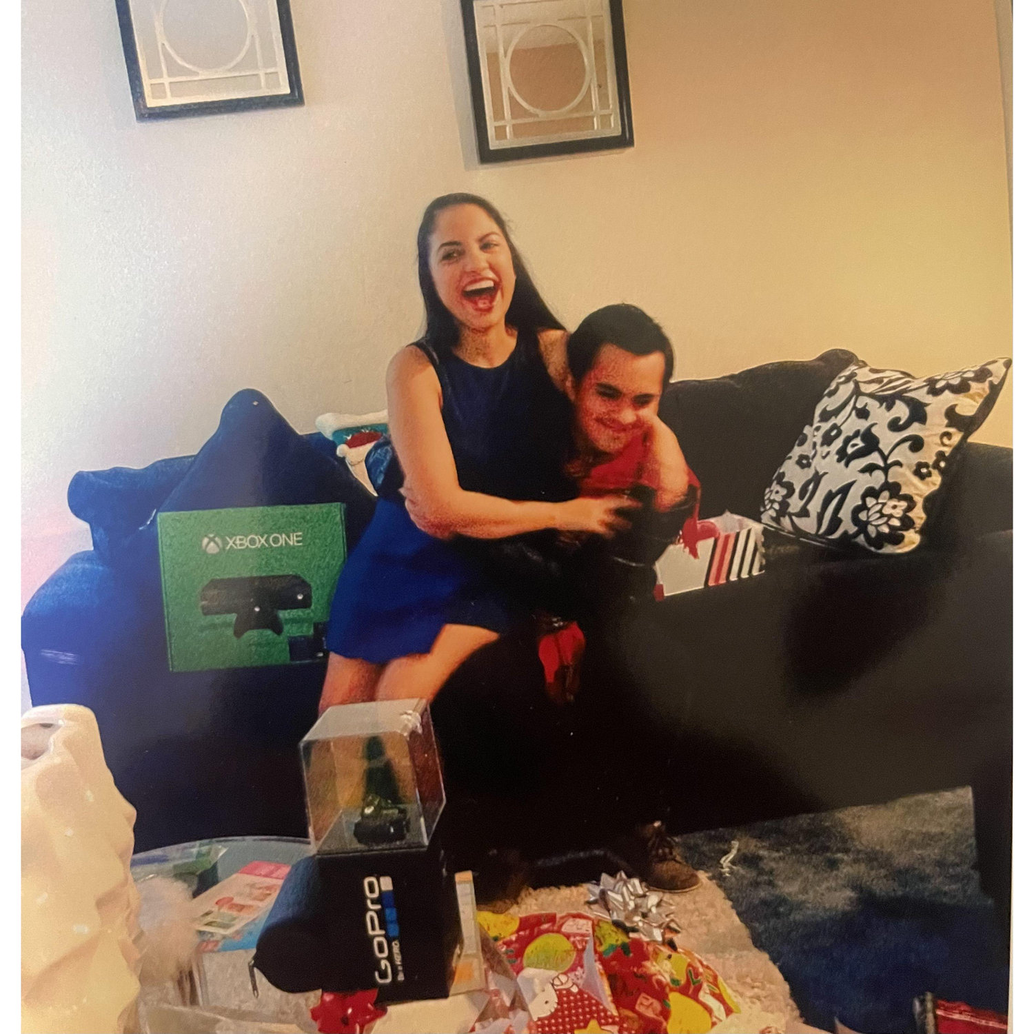 Exchanging Christmas gifts in 2014.