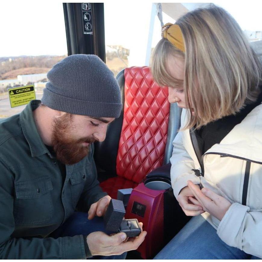 The proposal. After many attempts to find a mountain top that wasn't closed due to snow, Colton settled on the tallest farris wheel in Tennessee.