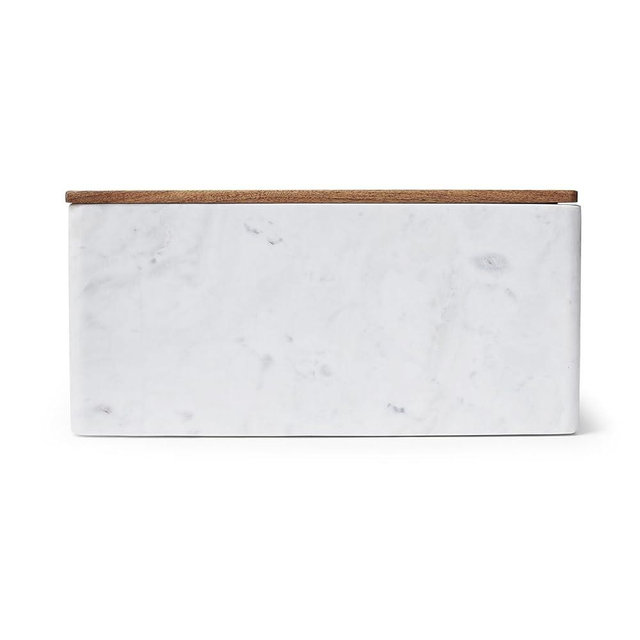 Sur La Table Marble & Acacia Bread Box, White