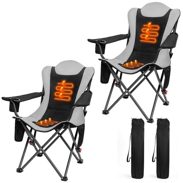 OUTSIDER Heated Camping Chair Heavy Duty 3-Position Folding Camp Chair with 3 Heat Levels,Cup Holder & Side Storage-Outdoor Heating Camping Chair for Adults, Supports 350lbs Battery Not Included(2pcs)