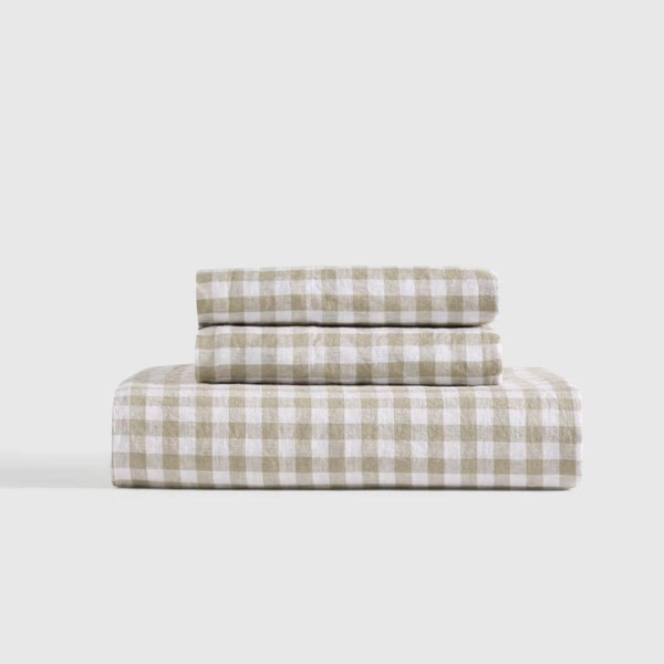 European Linen Fitted Sheet Set - Cal King Willowleaf Gingham