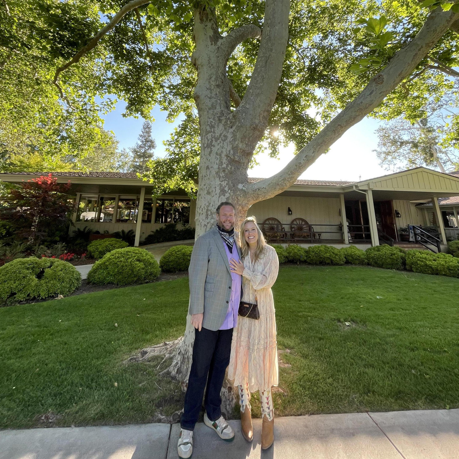 Our first "annual" photo in front of our tree at The Alisal, June 2021