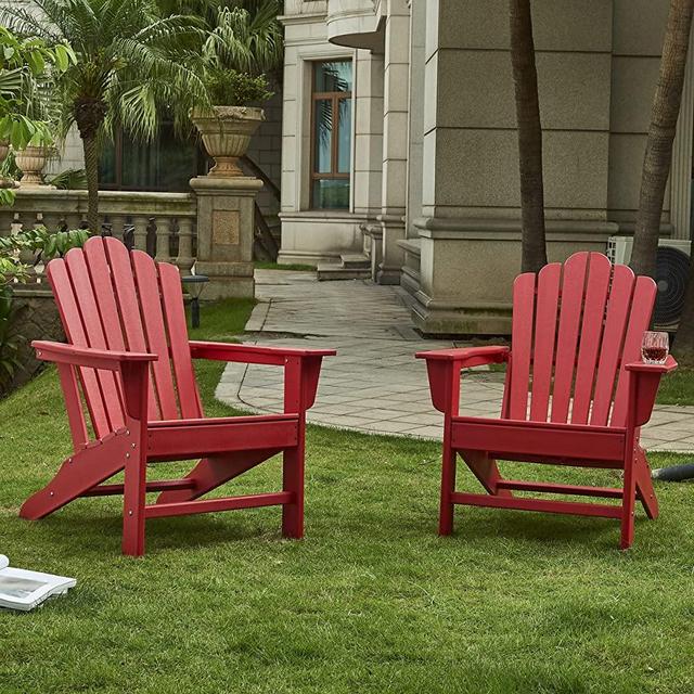 Ehomexpert Classic Outdoor Adirondack Chair Set of 2 for Garden Porch Patio Deck Backyard, Weather Resistant Accent Furniture, Red