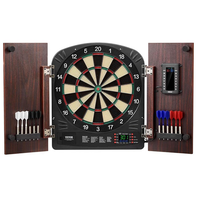 VEVOR Dart Board Cabinet Set, Multiple Styles Ready-to-Play Bundle Official Size, Steel Tip Dart Hideaway Cabinet, Features Easy Assembly, Complete with All Accessories, Perfect for Cricket Games