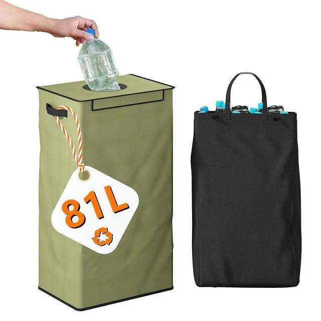 GILLAS 81L(21 Gallon) Recycling Bin for Kitchen Indoor Home, Indoor Recycling Storage Bin with Lid and Removeable Reusable Inner Bags, Recycle Waste Bag for Bottles Cans Glass Plastics, Green, Basket