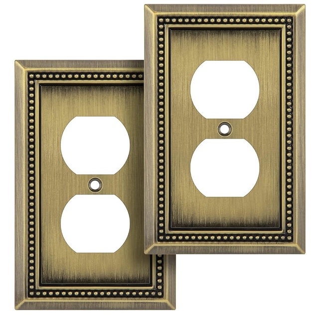Henne Bery Sunken Pearls Decorative Wall Plate Switch Plate Outlet Cover (Single Duplex, 2PK, Antique Brass)
