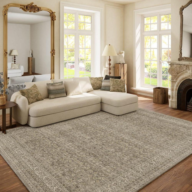 Washable Area Rugs for Living Room: 6x9 Bedroom Area Rug Boho Vintage Rugs Stain Resistant Non Slip Low Pile Soft Lightweight Carpet for Kitchen Dining Room Farmhouse Nursery Kids Room