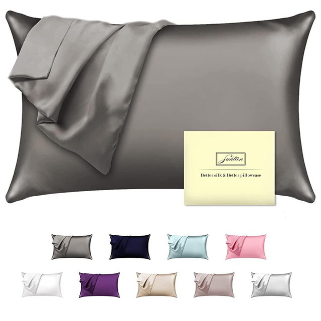 Natural Mulberry Silk Pillowcase for Hair and Skin King Size 20"X36" Gray Pillow Case with Hidden Zipper Soft Breathable Smooth Cooling Silk Pillow Covers for Sleeping (Gray,King,1Pcs)